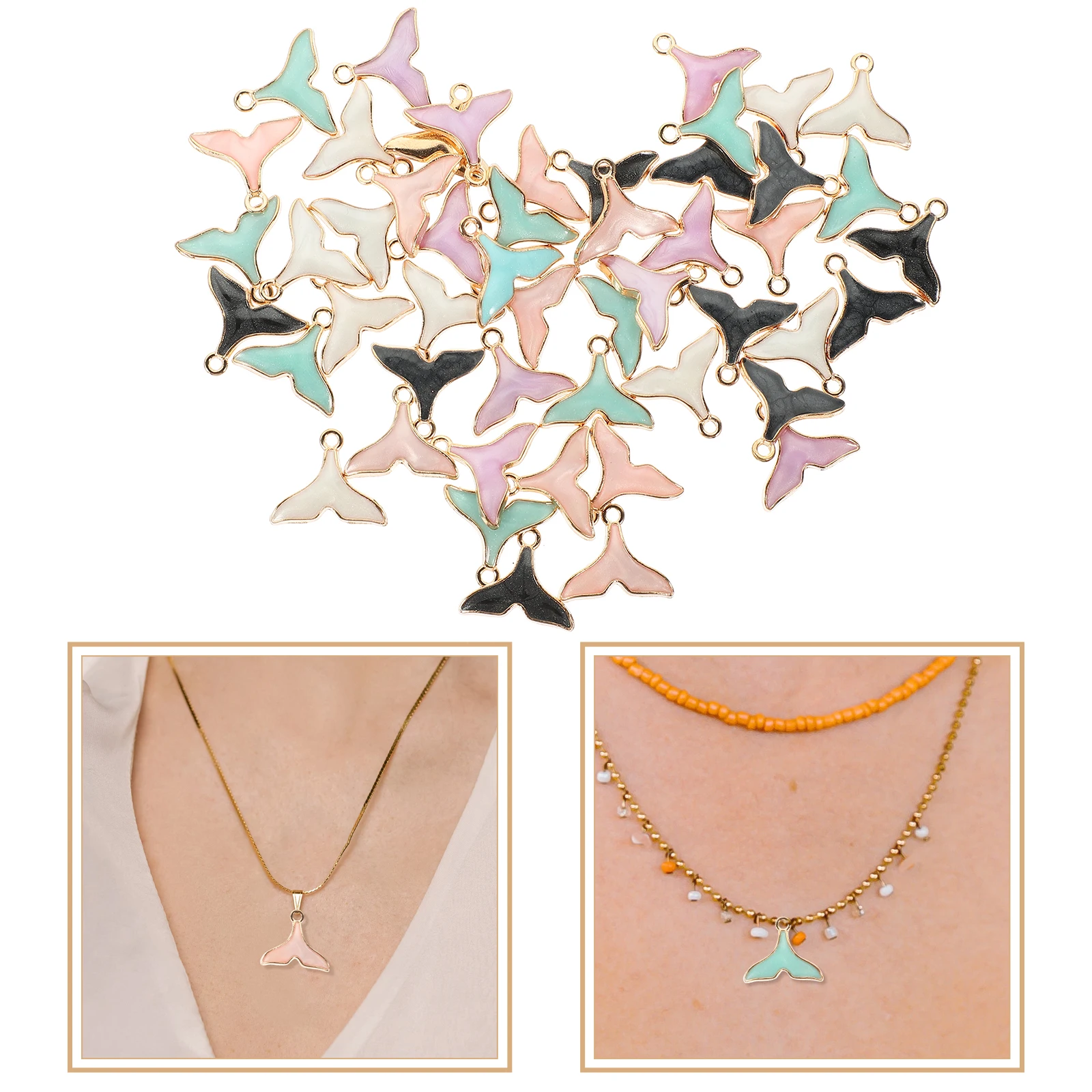

50 Pcs Fish Tail Pendant Jewelry Necklaces Alloy Charms Small for Making Hanging Design Blessed Metal