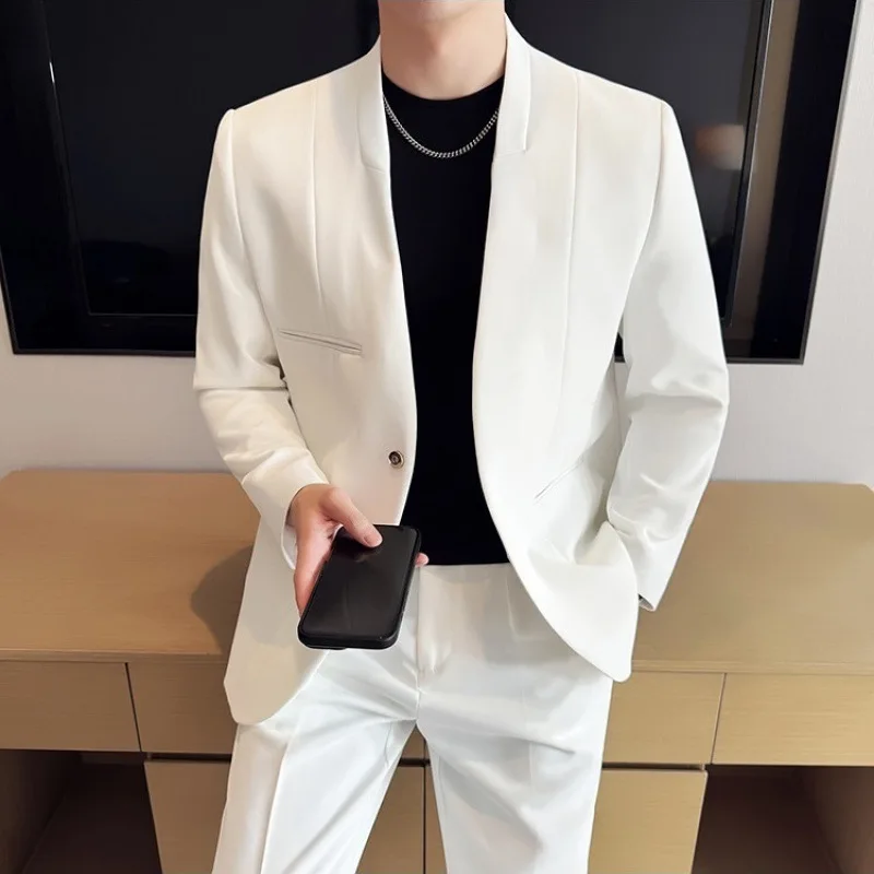 Seven-quarter-sleeved Fashionable White Spring Summer Suit Ruffian Handsome Mens Clothing Casual Wide Version Relaxed And Casual