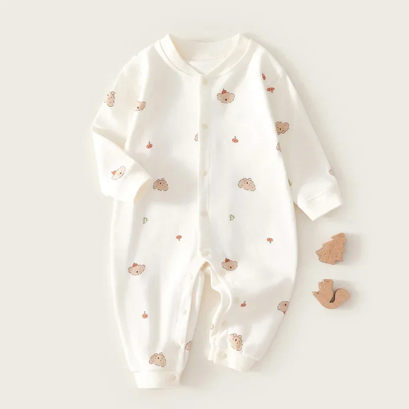 0-2Y 2024 Autumn Baby Clothes Underwear Newborn Pure Cotton Romper Home Wear Infant Cartoon Seamless Jumpsuit Pajamas