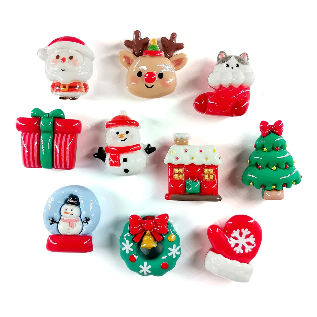 10pcs New Year Christmas Fridge Magnet Gift Figurine Resin Refrigerator Whiteboard Sticker Diy Decoration Kitchen Accessories