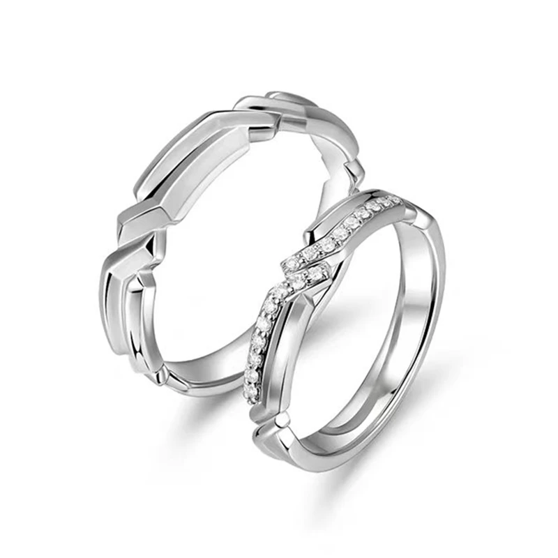 Custom Designer Segment-Inspired Gold-Plated Silver Rings with Lab-Grown Diamonds - Bold Line Design for Valentine & Wedding