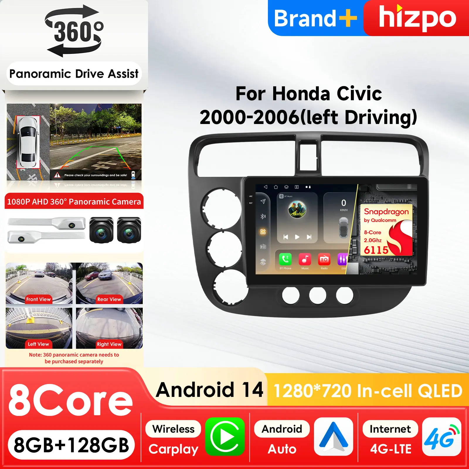 

9-дюймовая автомагнитола 7862 AI Systems с CarPlay и Android Auto для Honda Civic 7 2000-2006, GPS-мультимедийный плеер, стерео-головное устройство, 4G WIFI