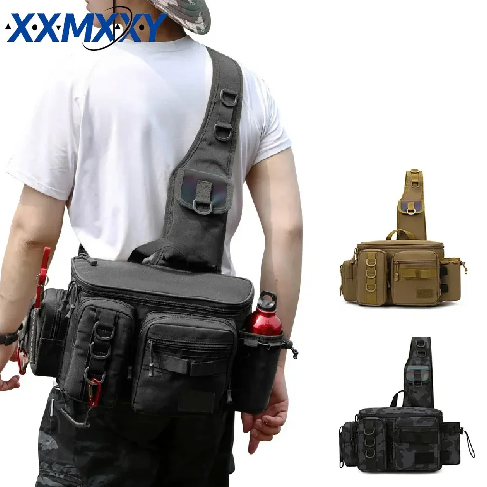 Fishing Tackle Backpack Lure Box Gear Storage Bag Fanny Pack for Men Fly Fishing Backpack with Rod Holder Sling Shoulder Bag