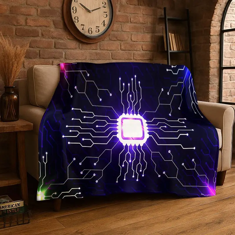 Retro Circuit Board Chip PCB Flannel Blanket Soft Warm Throw Blanket for Bedroom Living Room Bed Travel Camping Picnic Cover Nap