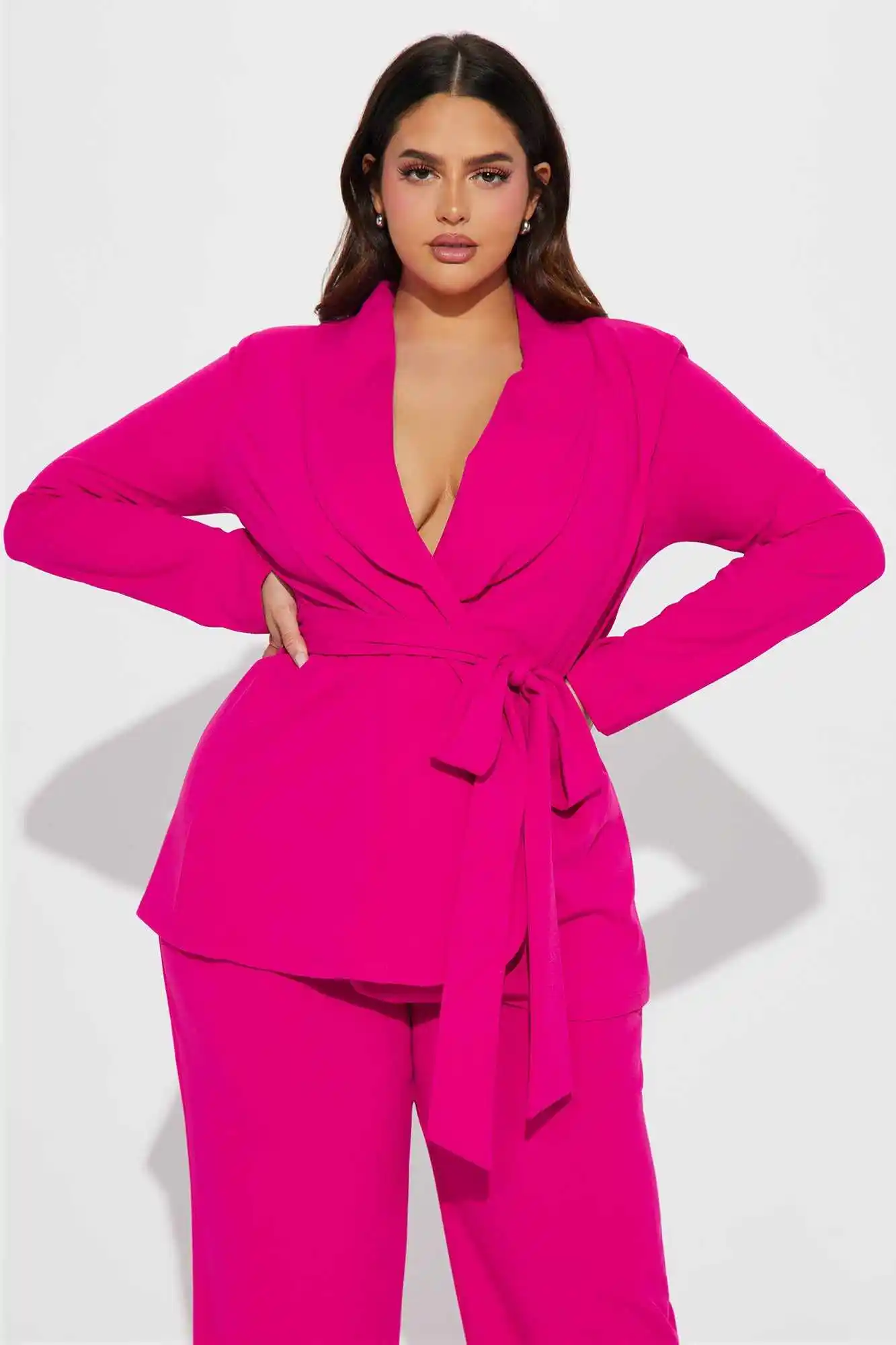 Pink Plus Size Women Pants Suits With Belt Party Guest Wear Jacket Blazer 2 Pieces Custom Made