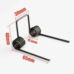 Double torsion spring,wire dia 2.5mm OD. 15.5mm feet length 65mm 5 coils