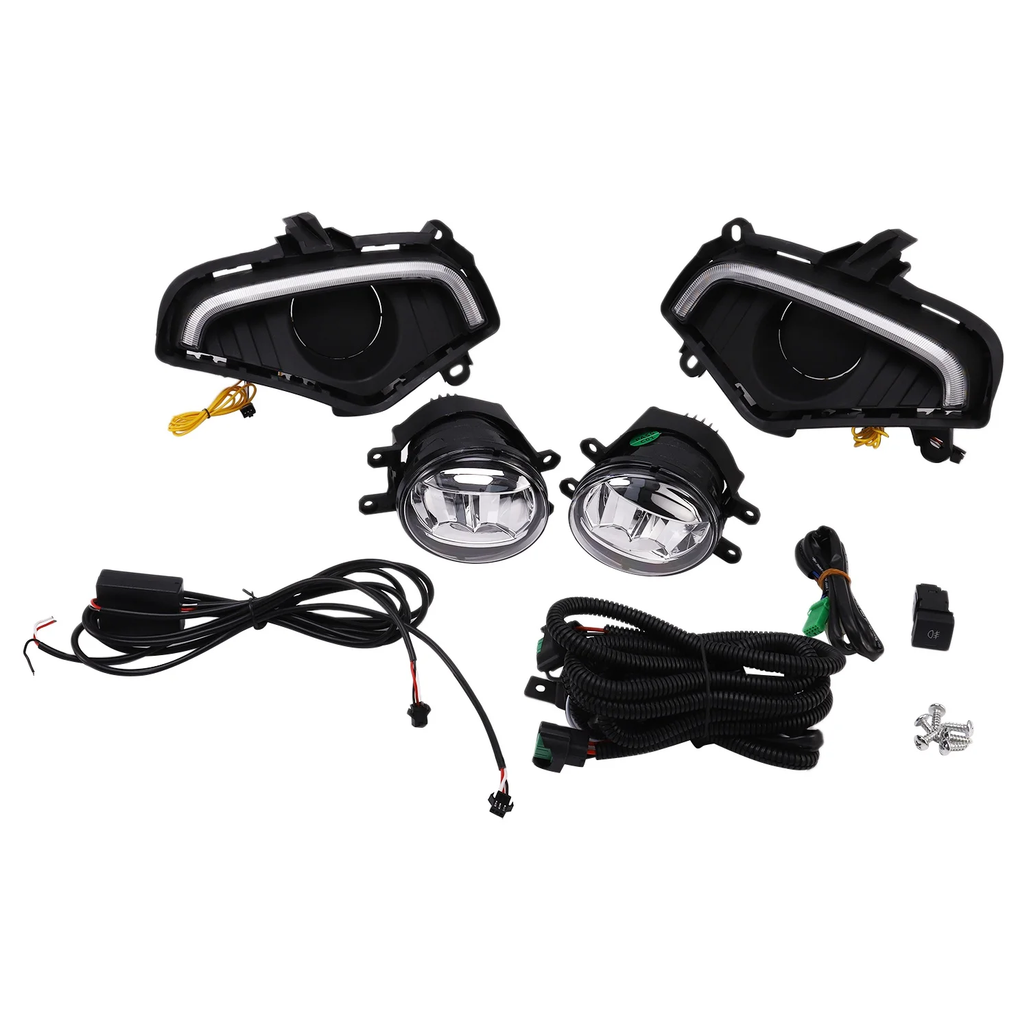 

2Pcs DRL Fog Light Daytime Running Driving Lights Cover Grille Bezel Harness Switch Kits for Toyota RAV4 2019
