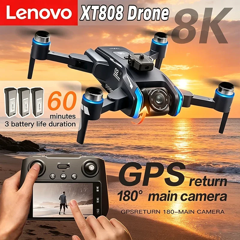 

Lenovo XT808 GPS Drone Professional 4K HD Dual Camera Brushless Motor 5G WIFI FPV Foldable RC Quadcopter Helicopter Toy