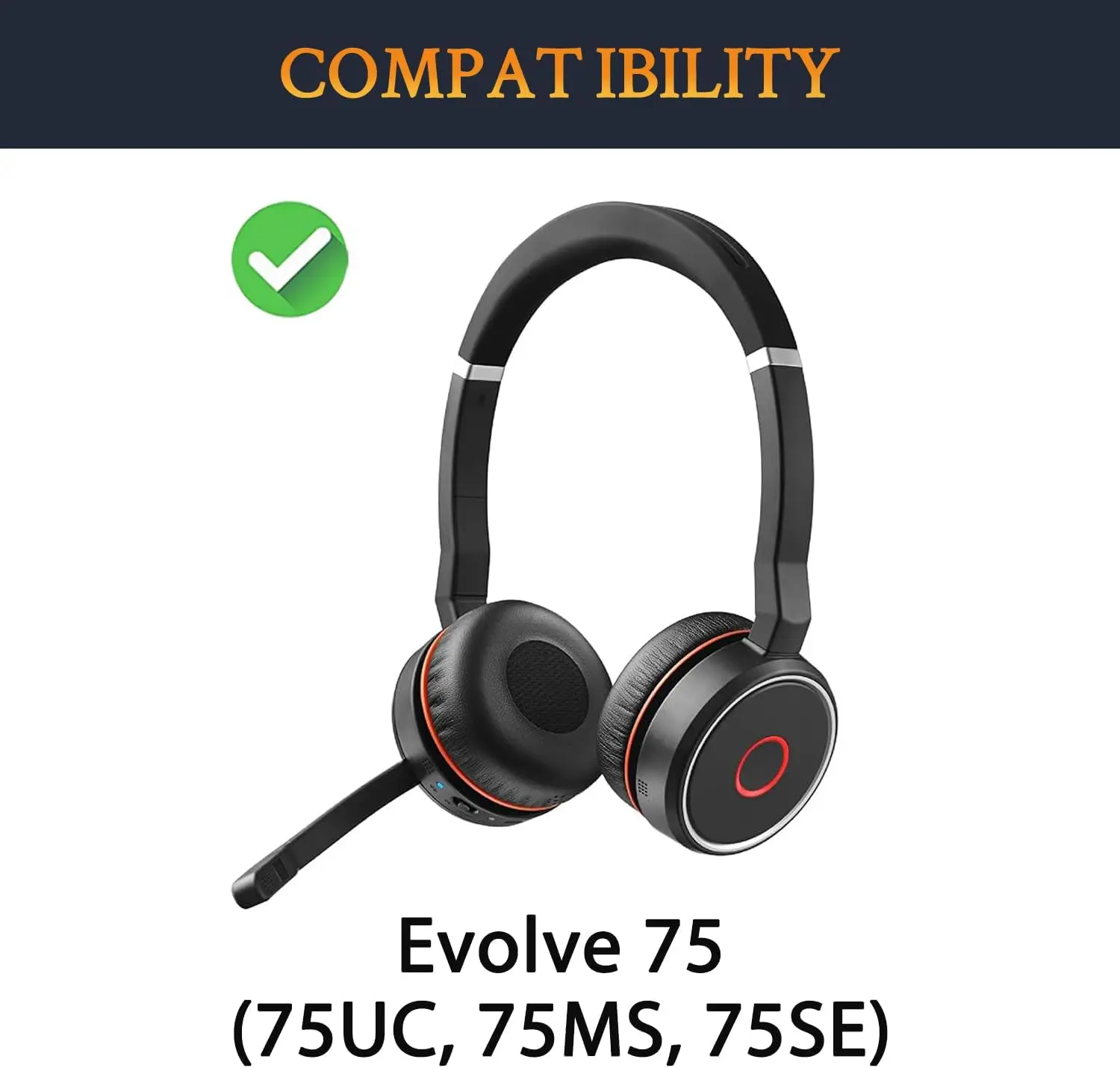 Coussinets d'oreille de remplacement Evolve 75 pour casques Jabra Evolve 75, 75+ et 75 UC / 75 MS (ne conviennent pas au modèle PC Jabra Evolve2 75), coussinets d'oreille