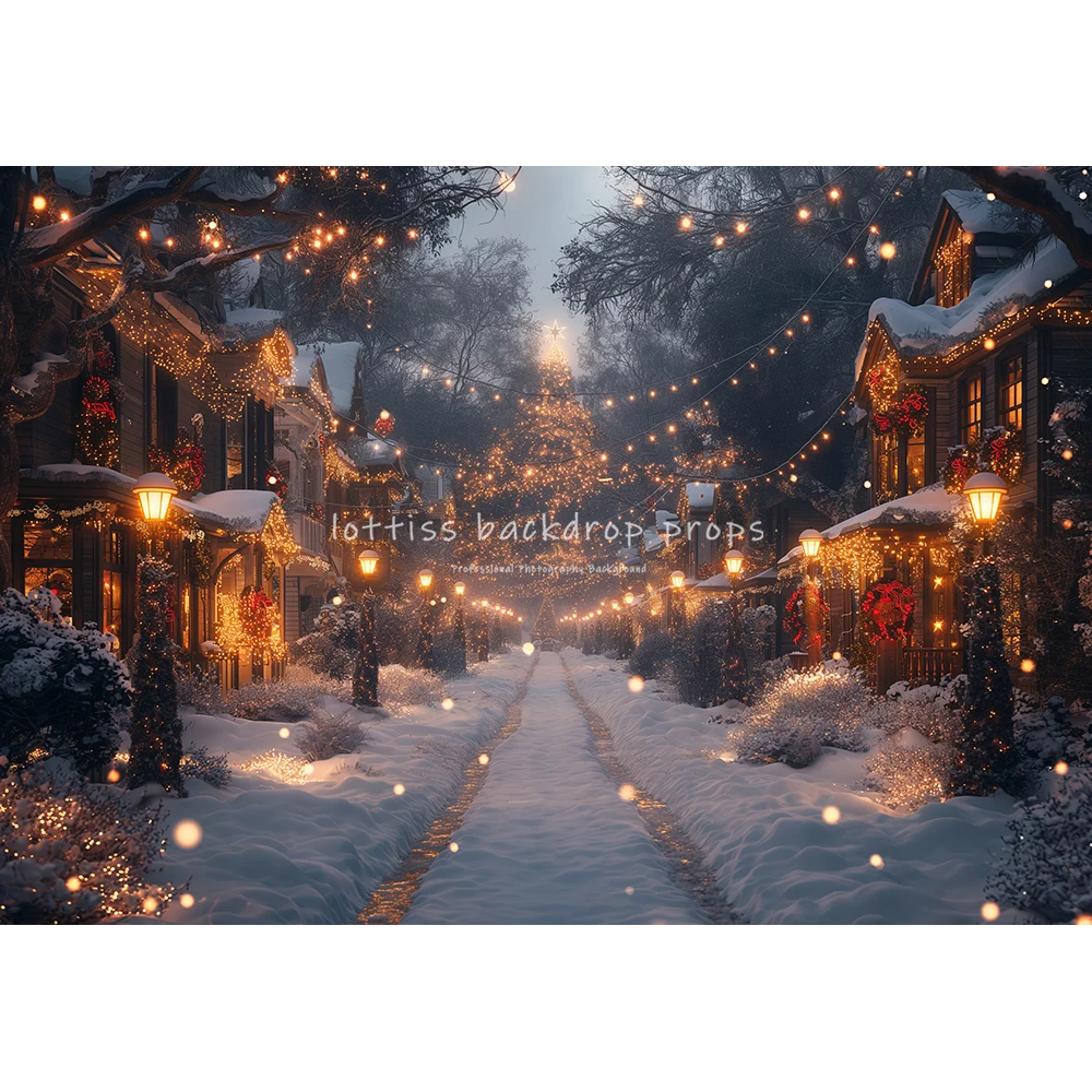 Christmas City Street Backdrops Kids Baby Photography Child Adult Photocall Decors Evening Snowflake Backgrounds