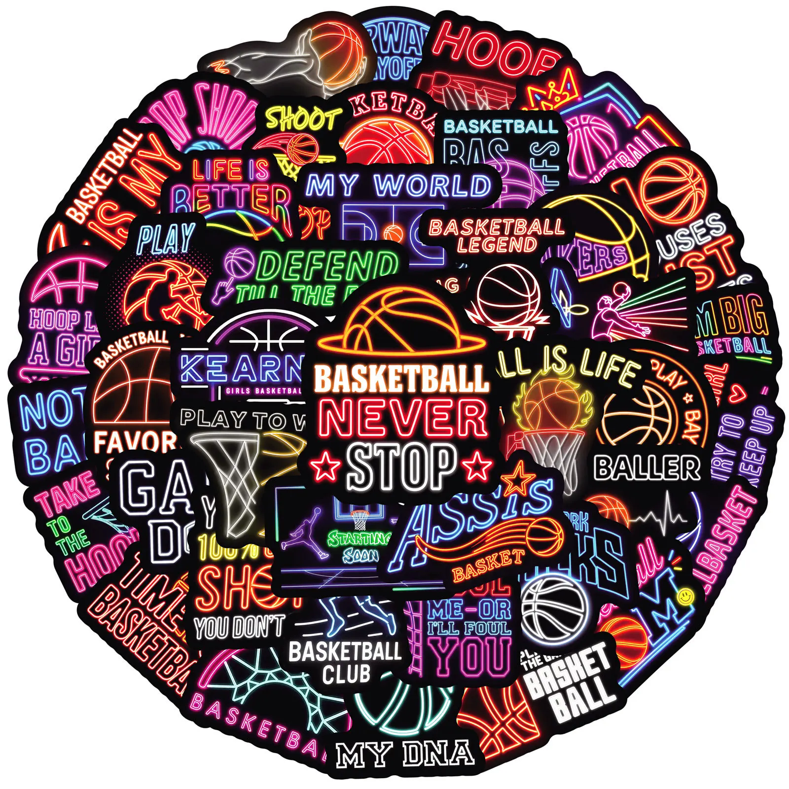 10/30/50PCS Cartoon Neon Motivation Basketball Sport Aufkleber DIY Dekoration Wasserdichte Skateboard Notebook Graffiti Spielzeug