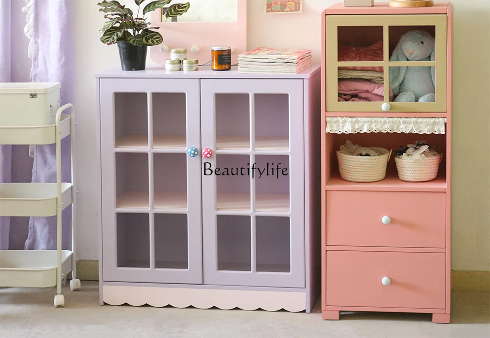 Girl Heart Light Purple Solid Wood Bookcase Hand-Made Display Side Cabinet