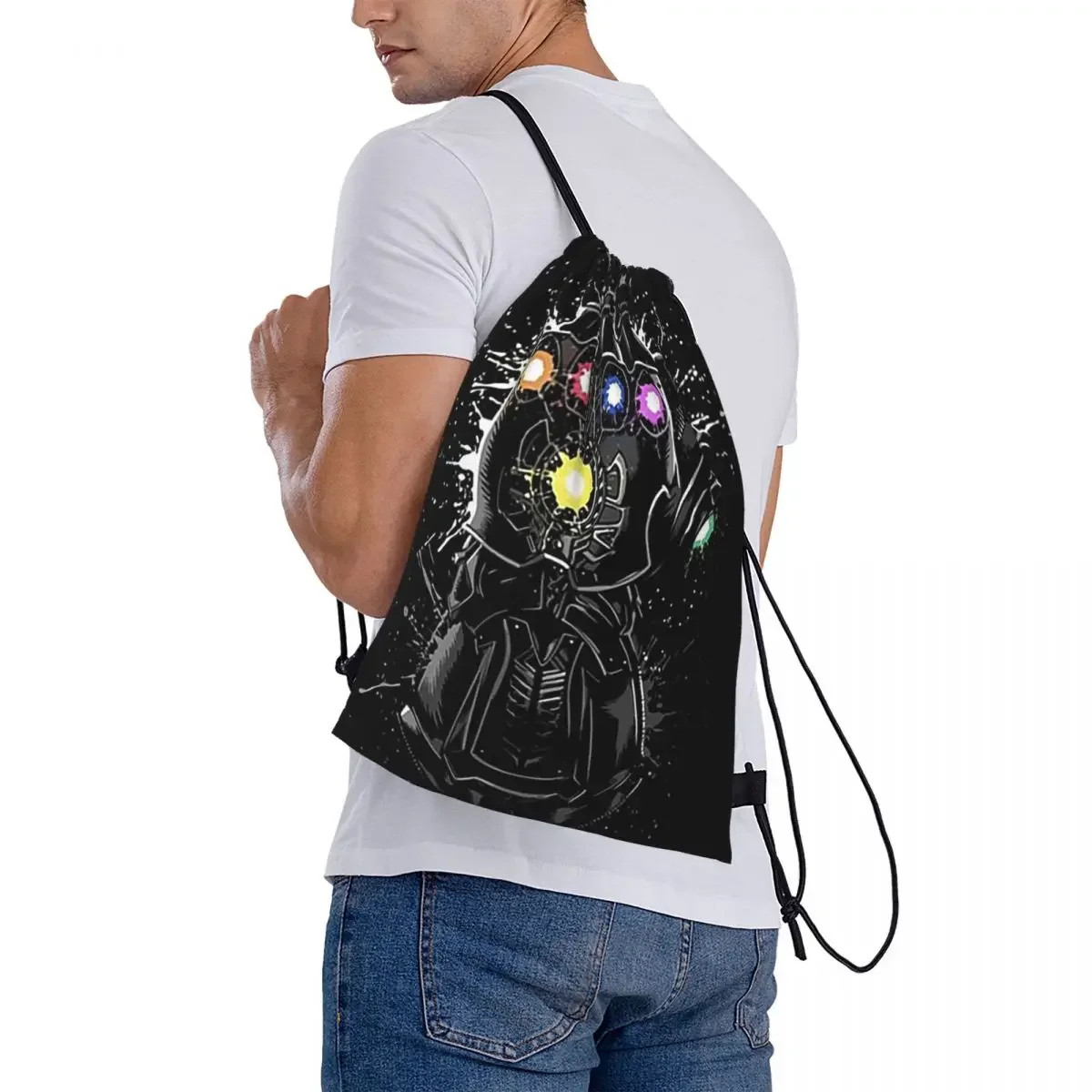 Sacos de cordão portáteis para homens e mulheres, mochilas Infinity Gauntlet, bolso para pacotes, bolsa esportiva, bolsa para estudantes