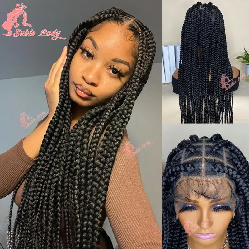 

36 inch Jumbo Square Box Knotless Braid Wigs Synthetic Full Lace Braided Wigs Large Square Knotless Box Braids Wig For Women