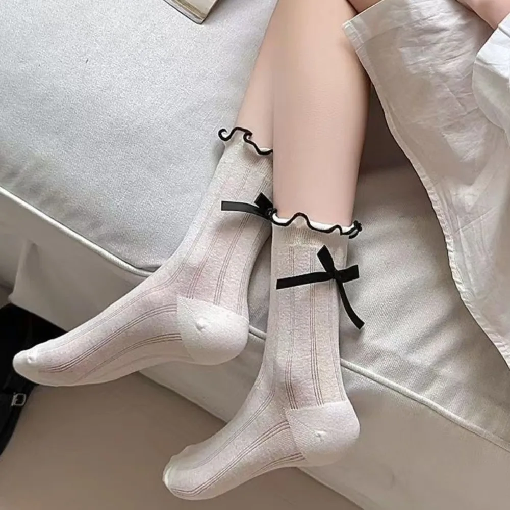 

Summer thin mesh girl socks breathable mid-tube socks kids sokken girly ballet socks Feminine Heel bow jk Pile socks