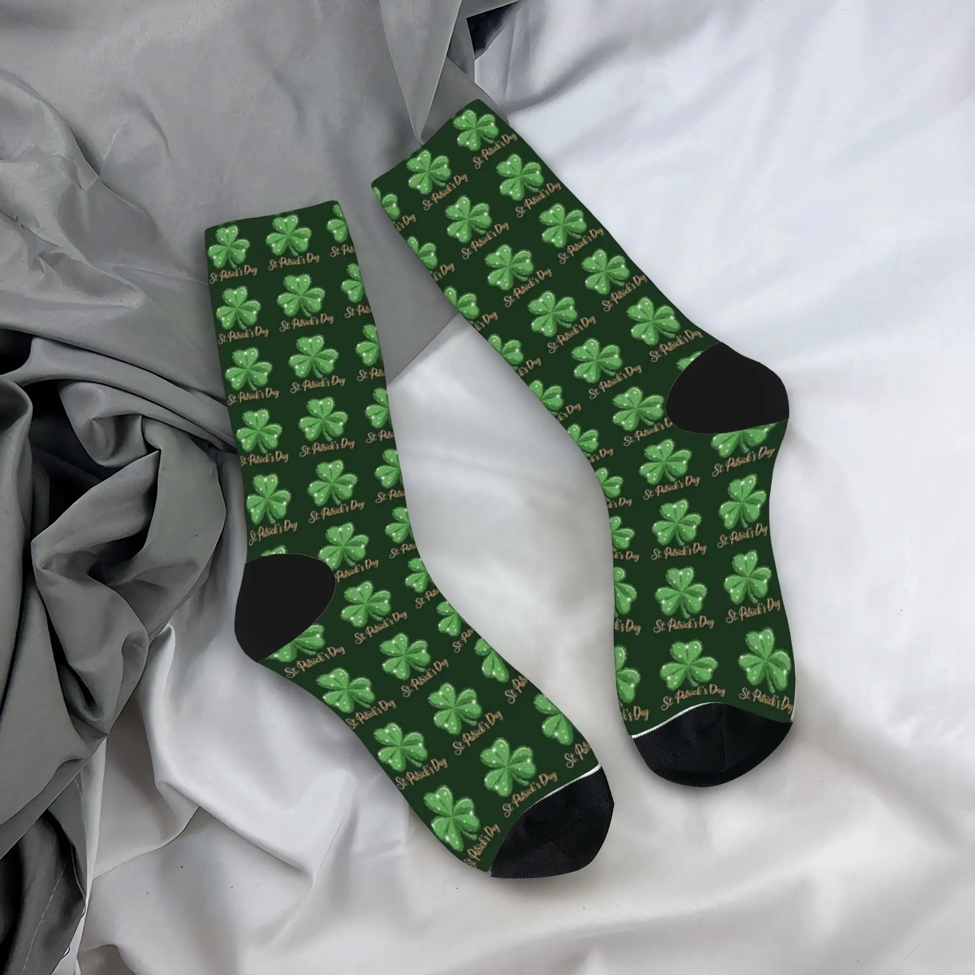 

Green Shamrock St Patricks Day Socks Korean Stockings Adults Men Soft Breathable Cycling Socks Spring Custom Anti-Slip Socks