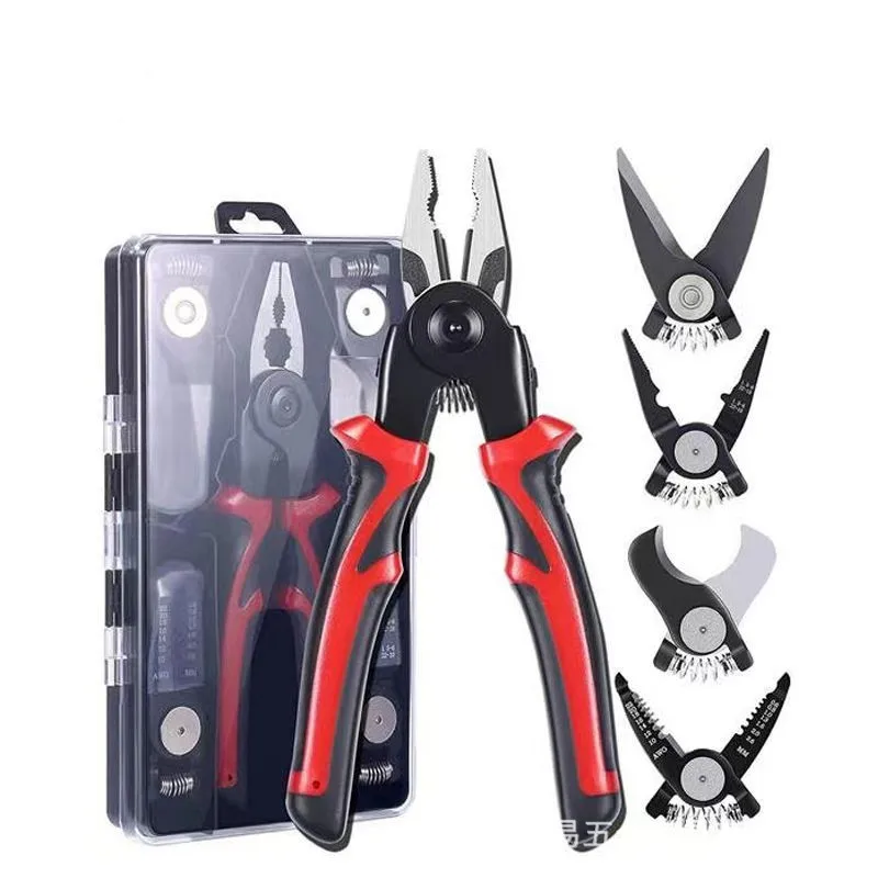 5 IN 1 Multifunctional Pliers Set Quick Change Pliers Head with Wire Pliers Scissors Cable Cutter Wire Stripper Crimping Pliers