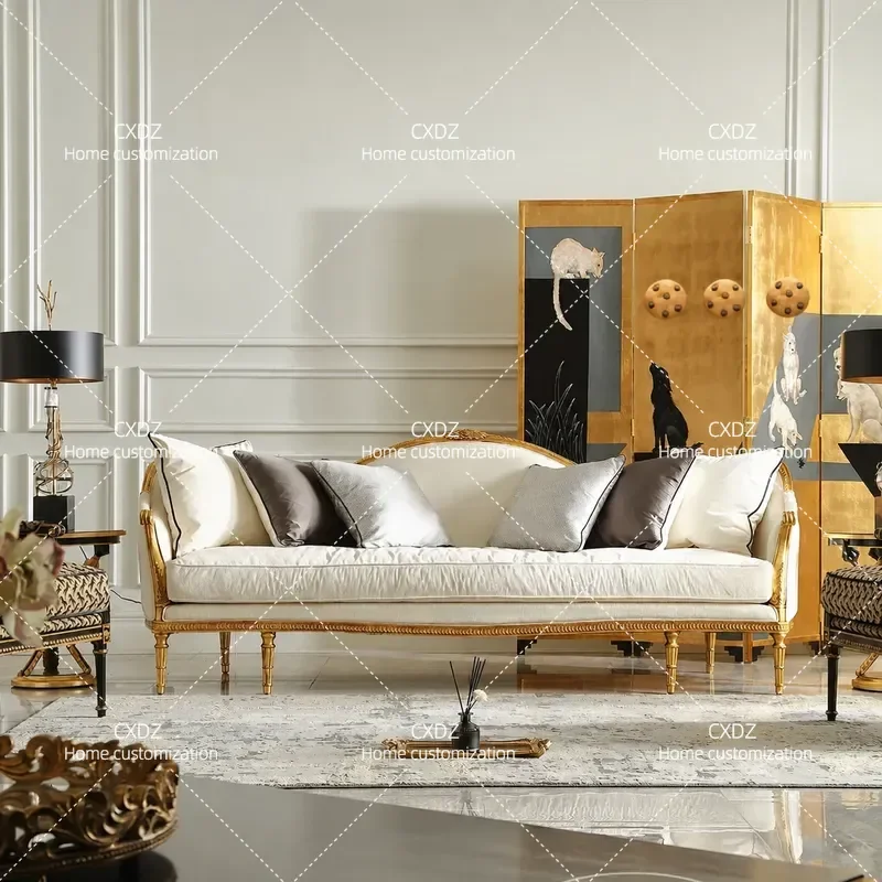 Solid Wood Fabric Sofa Set European Style Classical Luxury Leisure Chair Customizable Furniture for Living Room Home Decor