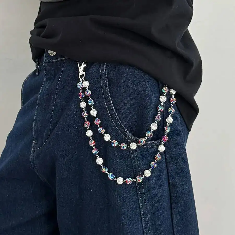 Salircon 4 Stile HipHop Strass Schlüsselanhänger Geldbörse Gürtel Kette Männer Trend Doppelschicht Hosen Gürtel Taille Kette Straße Schmuck Geschenk