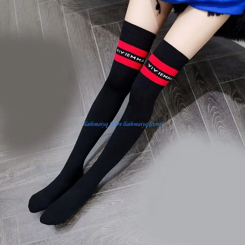 573bロリータストライプのソリッドカラーソックス女性女の子面白い贈り物太もものハイロングストックイン