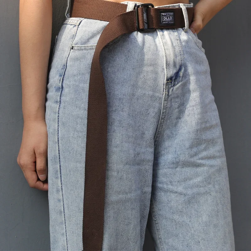 Trend Canvas Belt Student Ins Style Boys and Girls Personality Korean Version Jeans Accessories Double Ring Buckle Belt