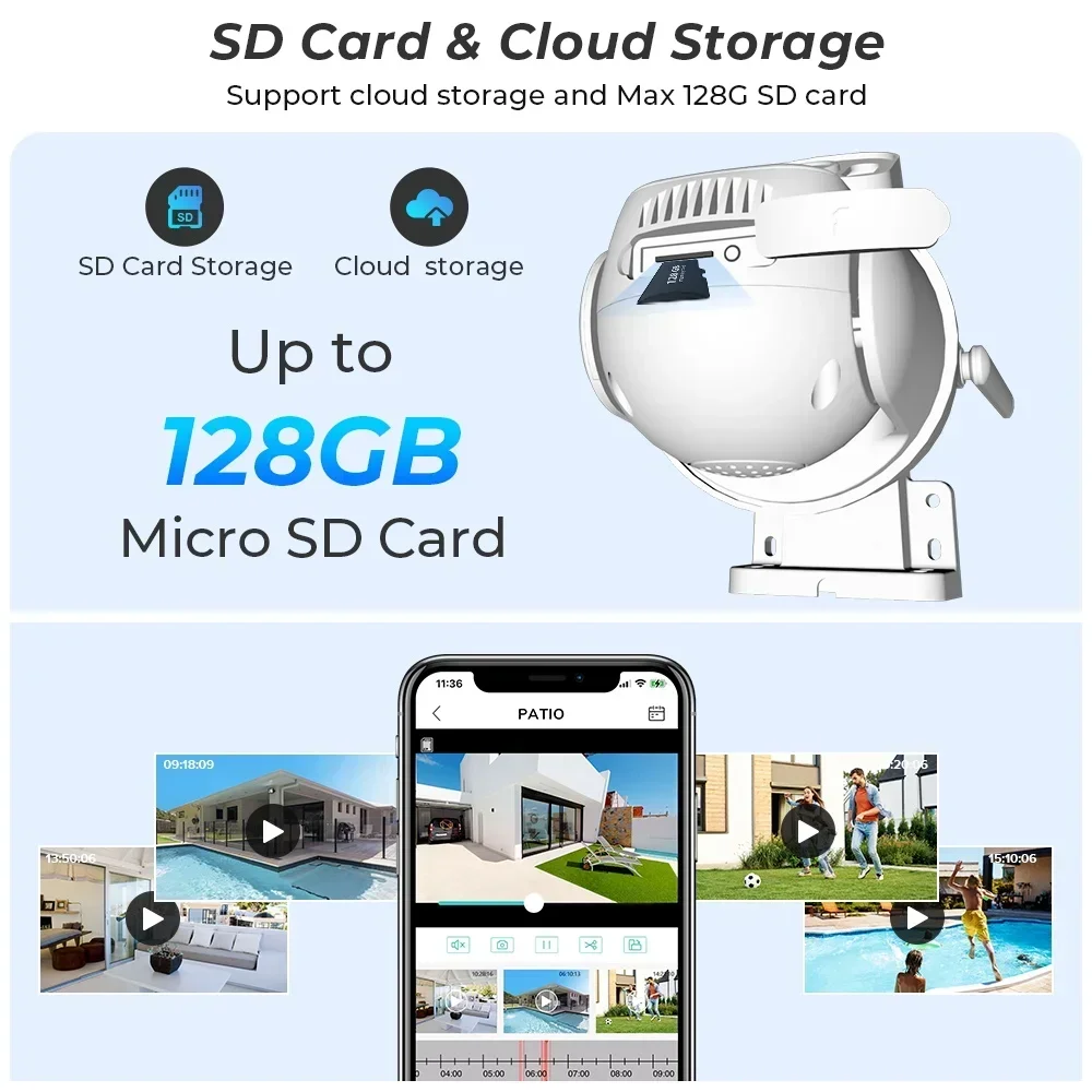 6MP 4K PTZ Wifi Camera Dual Lens with Dual Screen Ai Human Detect Auto Tracking Wireless Outdoor Surveillance Camera iCSee App