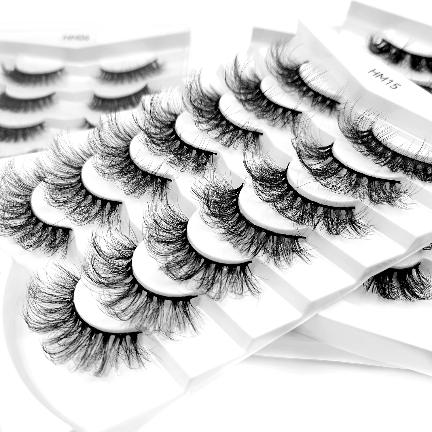 Handmade Synthetic Silk 25MM Wispy 3D 5D Vegan Eyelashes 7 Pairs Fluffy Faux Mink Lashes Trays