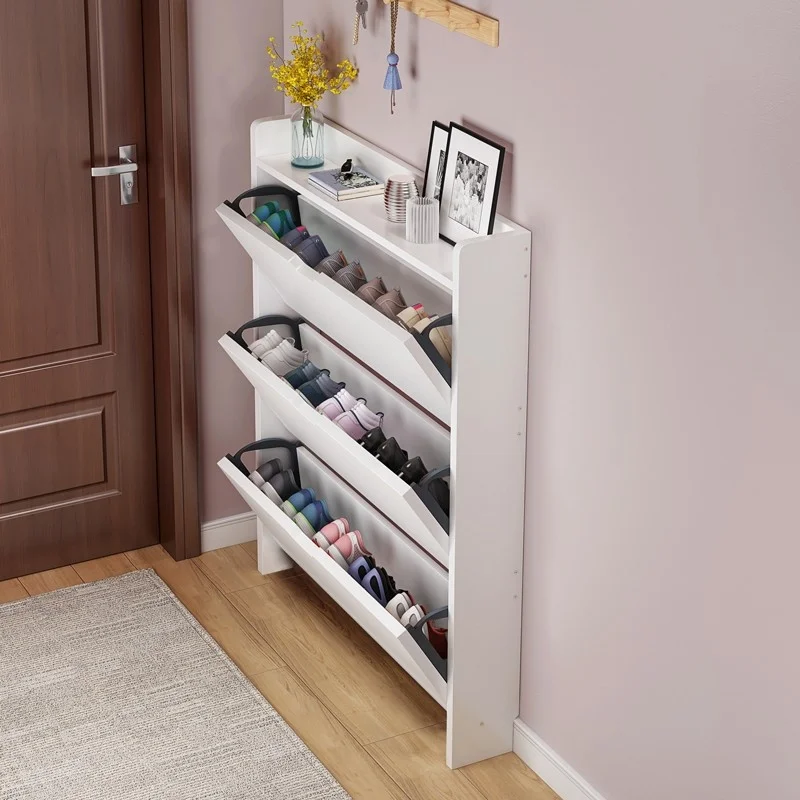 Dwupoziomowa drewniana szafka  – Shoe Rack Cabinet Narrow Entryway recenzja i cena