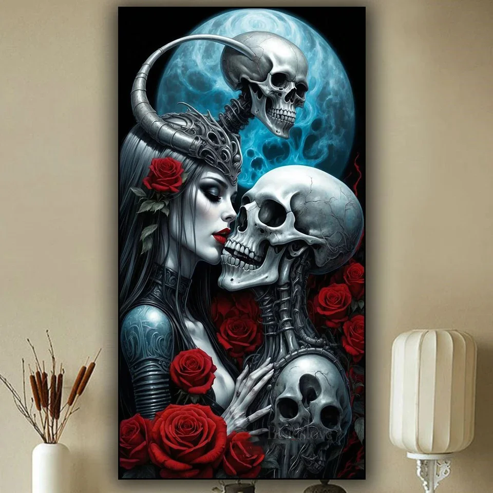 Skull Steel Death Romance kiss Diamond Painting New 2024 Full Diamond Mosaic Cross stitch kits diy Handicraft Halloween Gift