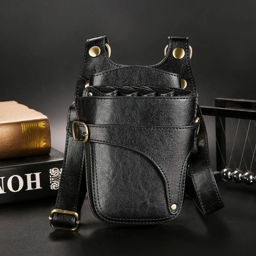

Wear-resistant Hairdresser Fanny Pack Large Capacity with Belt Hair Stylist Scissor Bag Retro Soft Leather Barber Tools Bag