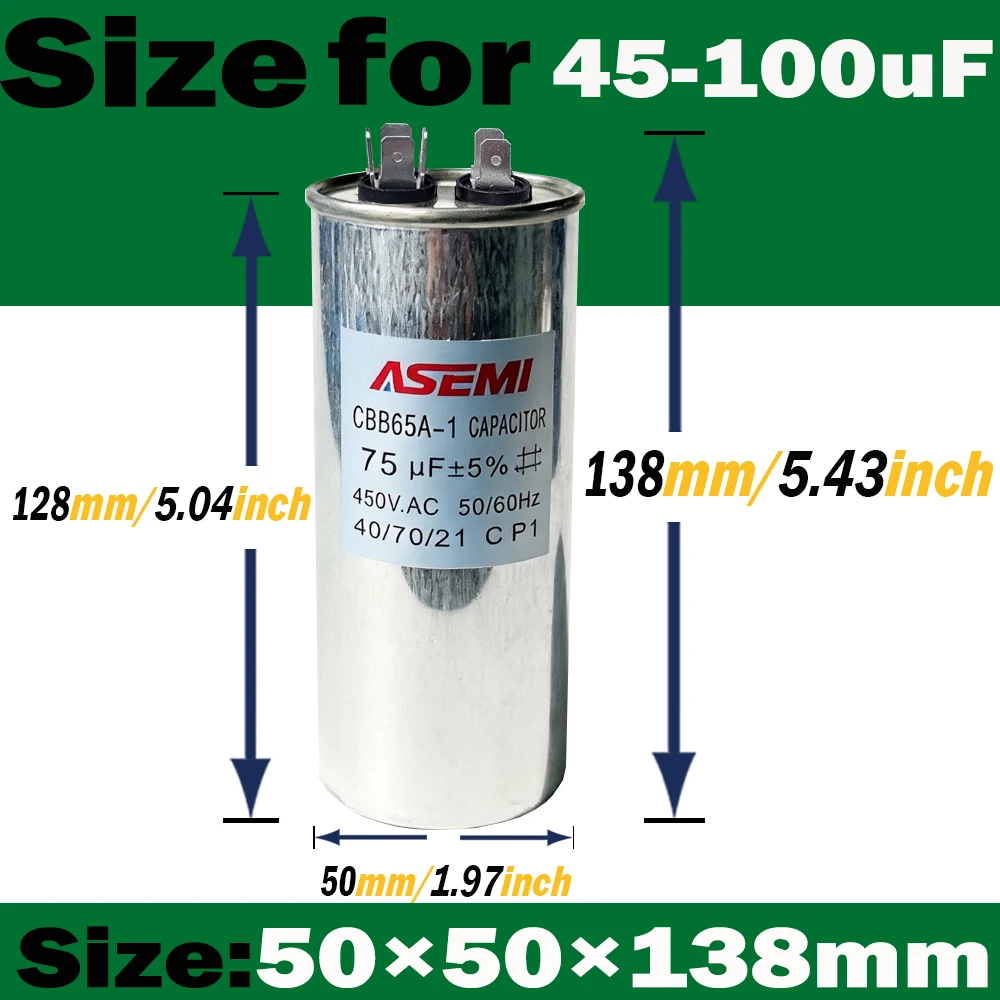 35uF 25uF 20uF 100uF 40uF 45uF 10uF 15uF 5uF CBB65 450V AC Motor Run Capacitor for Air Conditioner Compressor Start Capacitor view 5