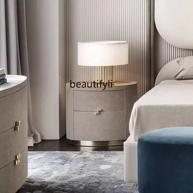

57 Italian style, oval bedside table, rock slab countertop, modern bedside, bedroom storage cabinet
