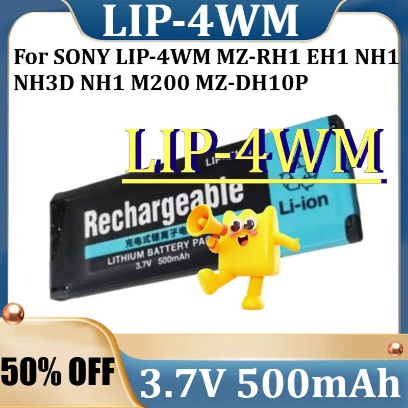 

For SONY LIP-4WM MZ-RH1 EH1 NH1 NH3D NH1 M200 MZ-DH10P Walkman Rechargeable Battery New LIP-4WM 3.7V 500mAh High Quality Battery