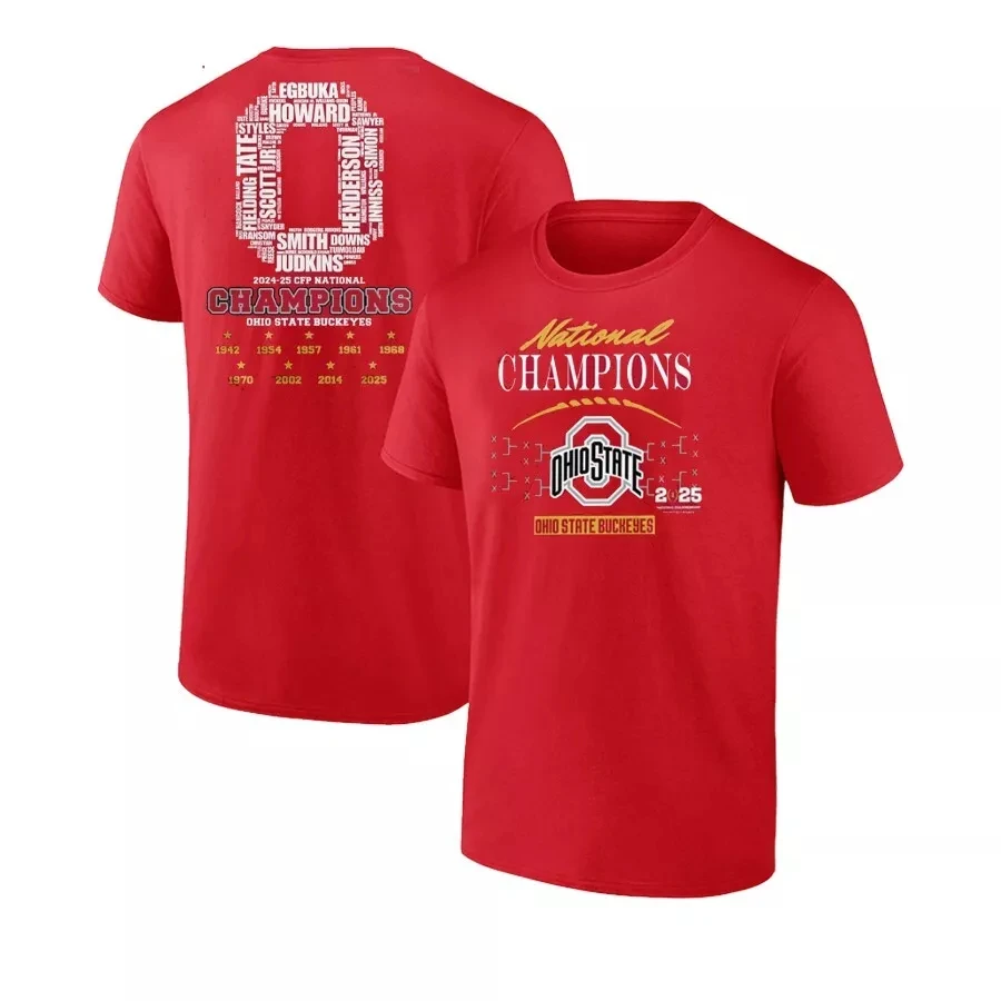 National Champions 2025 for Ohio State Football Team for Fans T-Shirt Size S-4XL 100% Cotton Tshirt High Quality and High Weight