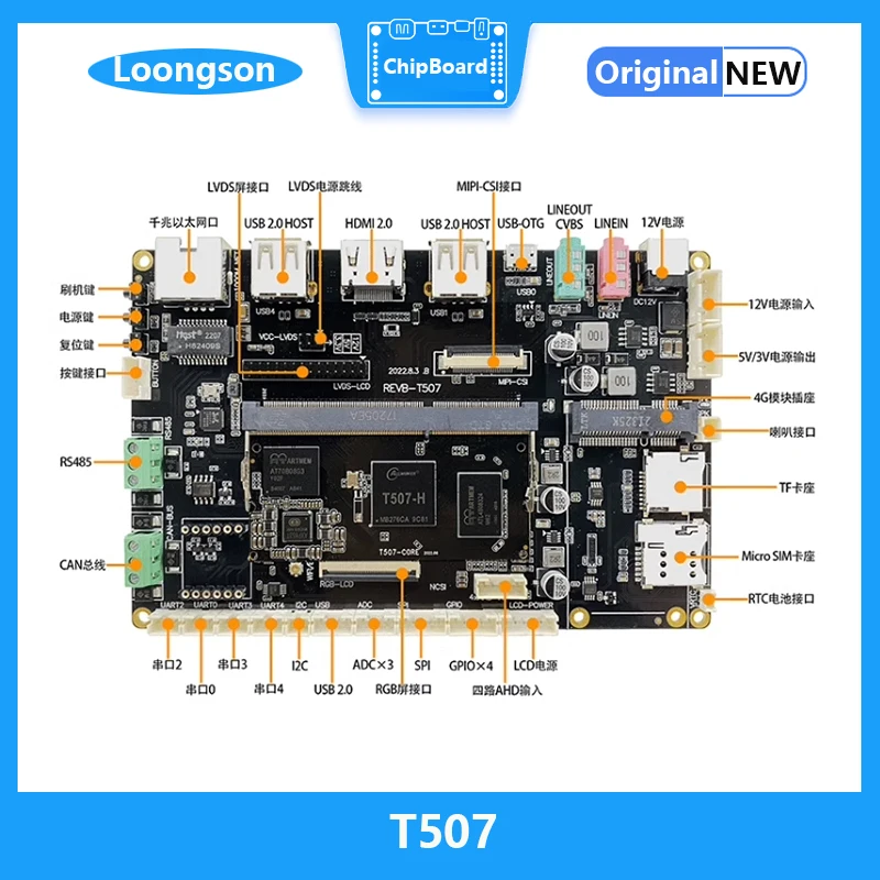 Quanzhi T507 Vehicle Grade Development Board, Industrial Core Board, Semelhante a Loongson