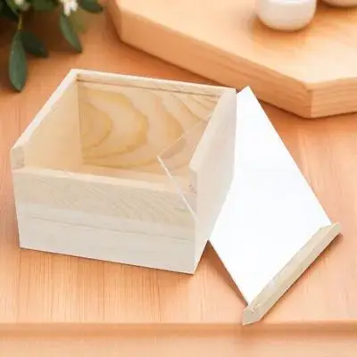 Wooden Storage Box Unfinished Natural Light Compact Decorative Jewelry Gift Case for Keepsakes Souvenirs Memory Items Desktop