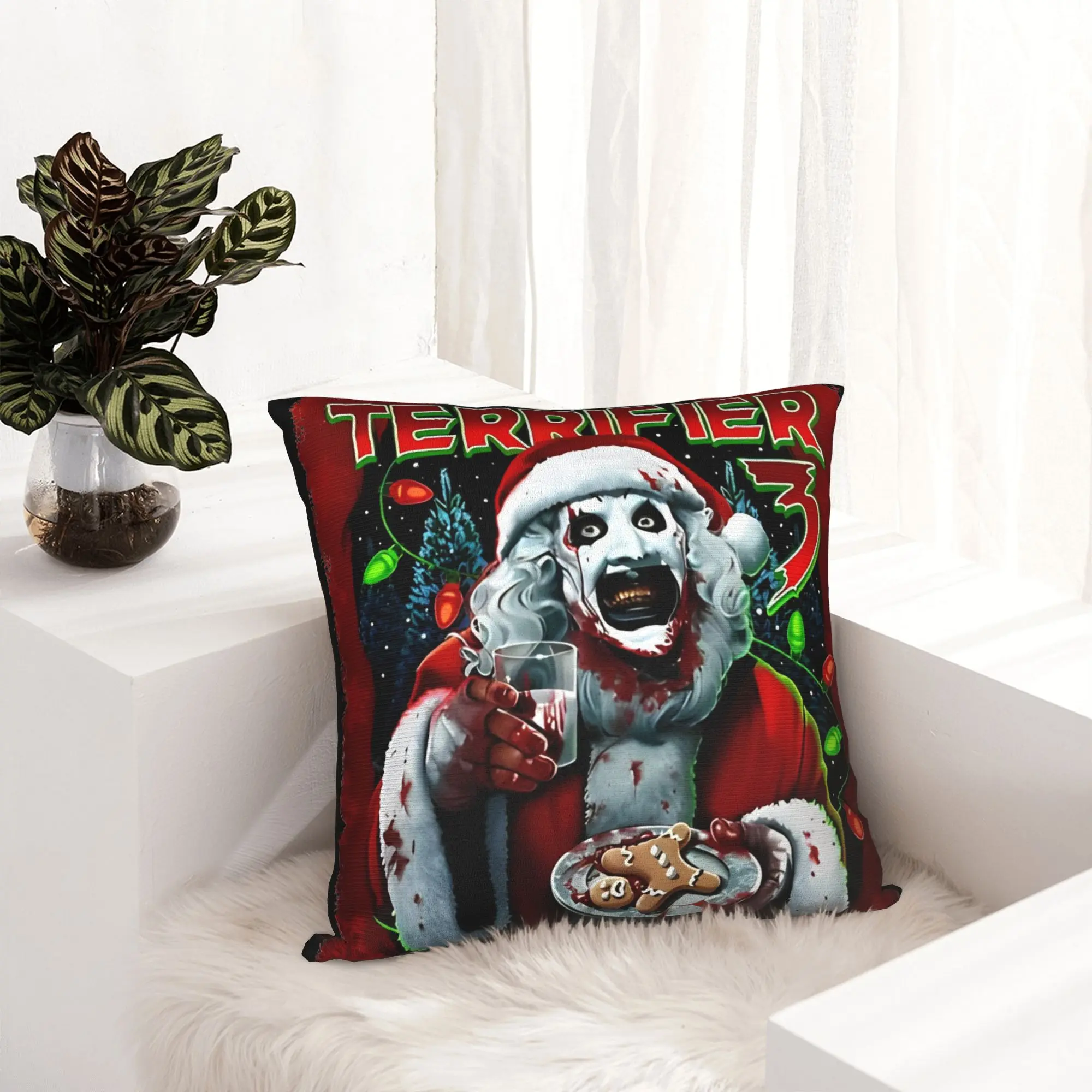 Terrifier 3 Christmas Pillowcase Printing Cushion Cover Gift Clown Horror Halloween Film Throw Pillow Case Cover Home Zippered