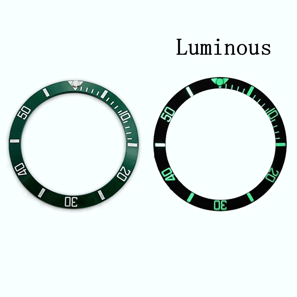 38mm C3 Blue Green Luminous Ceramics Bezel Black Blue Green Sloping Diving Watch Insert Replace Watch Face Bezel Inserts Ring