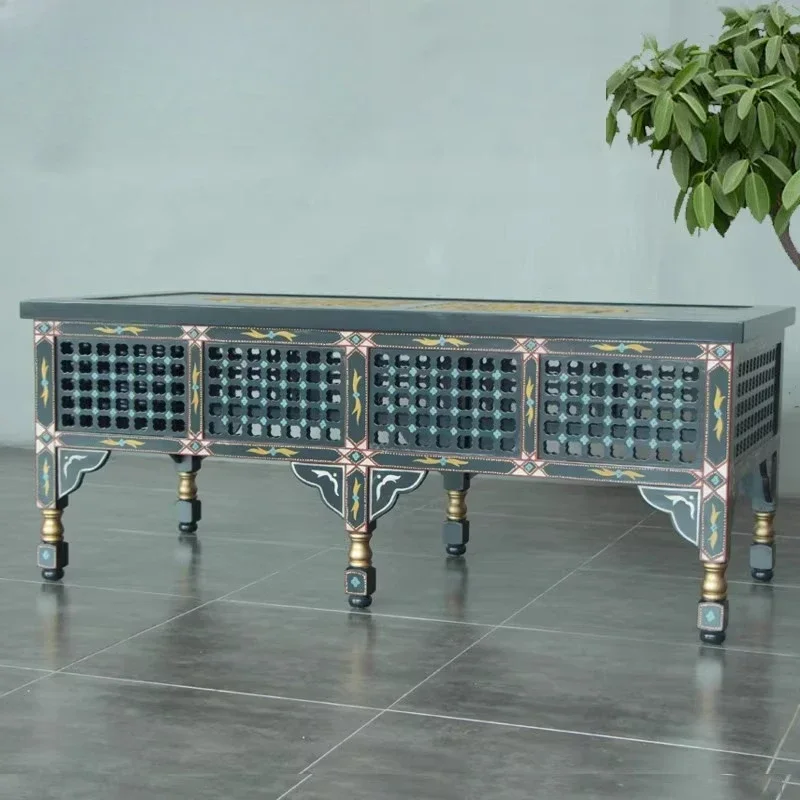 

Morocco hand-painted old solid wood coffee table Islamic style CT312 South East Asia Thai engraved painted