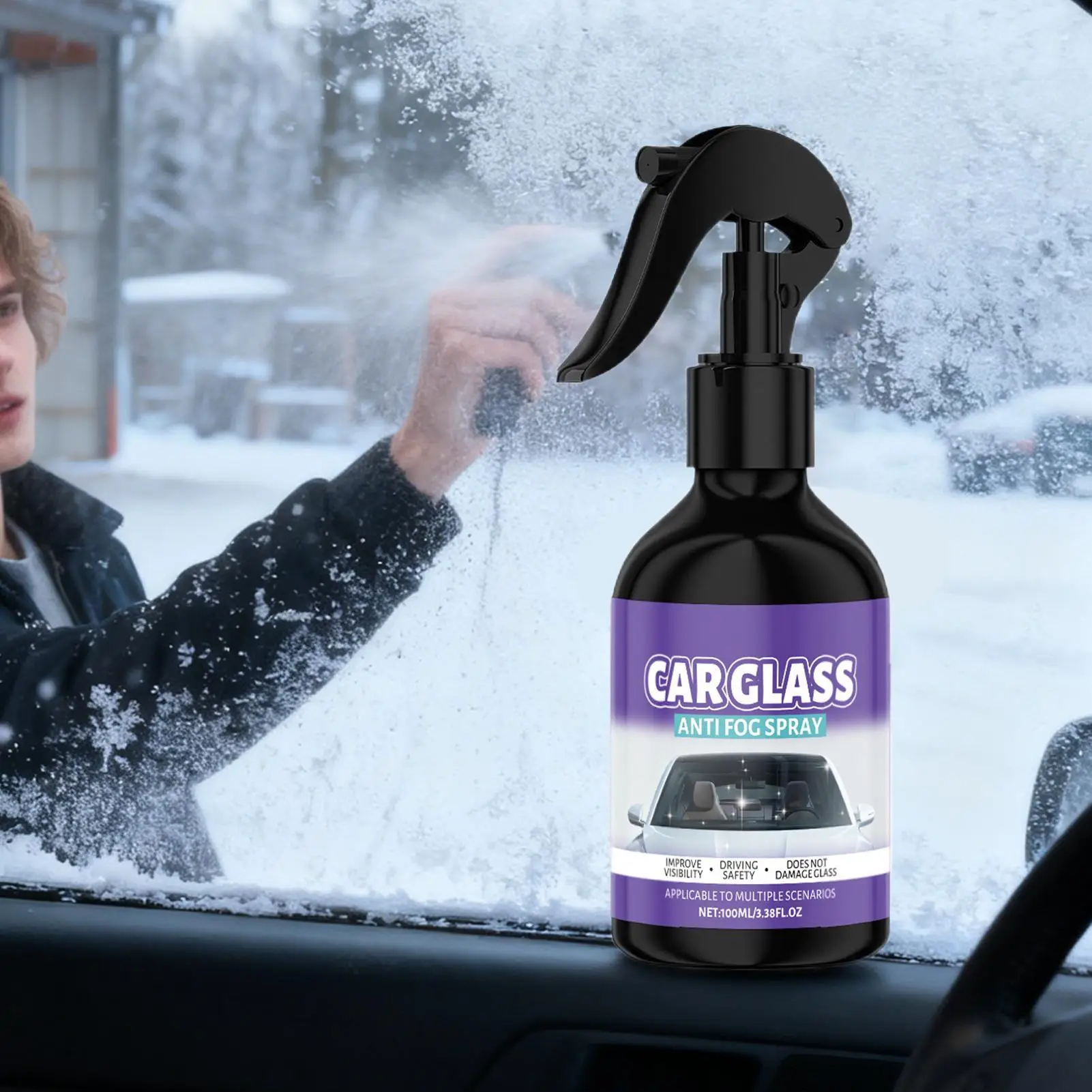 Long Lasting Anti Fog Spray Glass 100ml Kit, Includes Applicator & Cloth, Prevents Condensation on Windshield Goggles & Mirrors