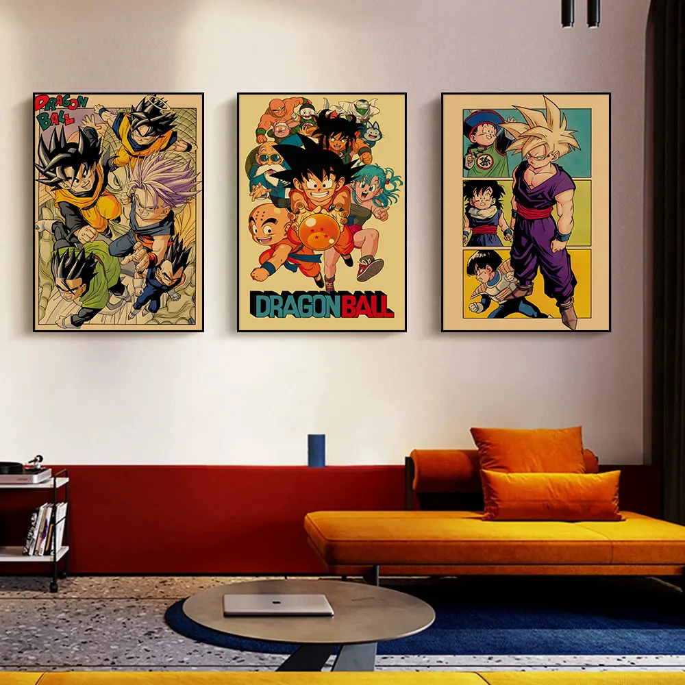 Vintage plakaty Dragon Ball peryferyjne figurki Anime Vegeta Goku obraz płótno malarstwo dla dzieci sypialnia Mural Decor prezenty