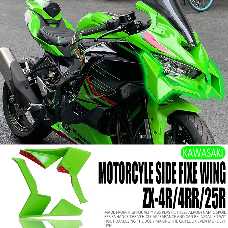 

zx-4r New Motorcycle Fixed Wing Spoiler For Kawasaki ZX-4R ZX4R ZX-4RR ZX 4RR ZX-25R ZX25R Front Aerodynamic Winglet Fairing Kit