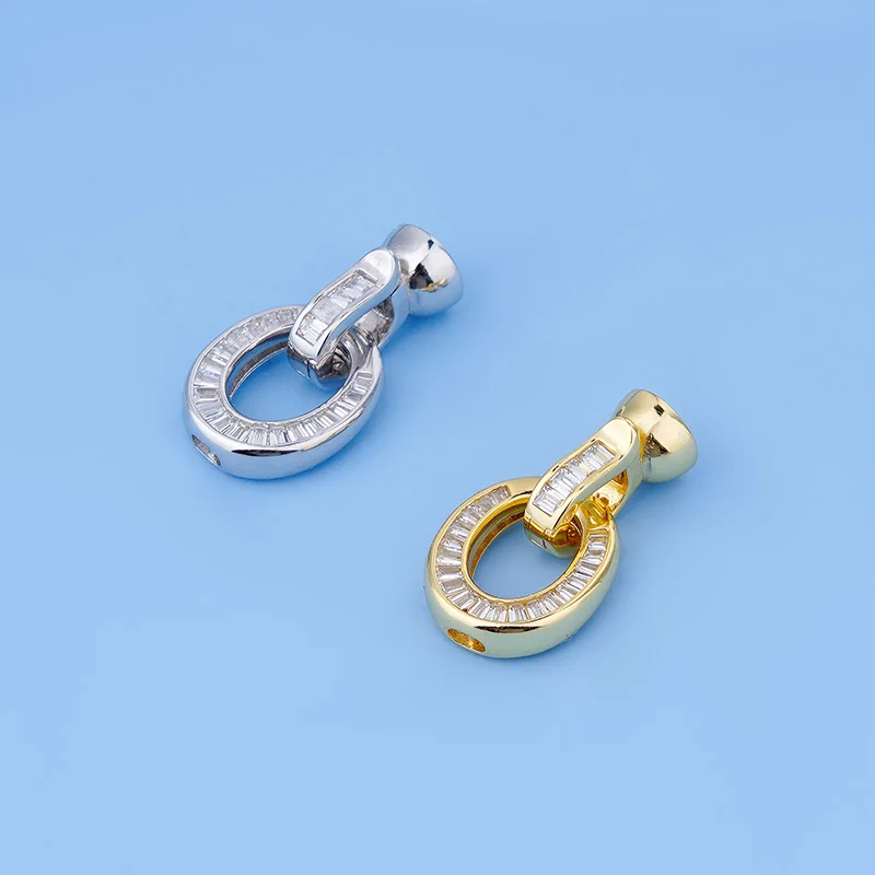 925 sterling silver pearl connection button O-shaped zircon single row button handmade DIY beaded accessories