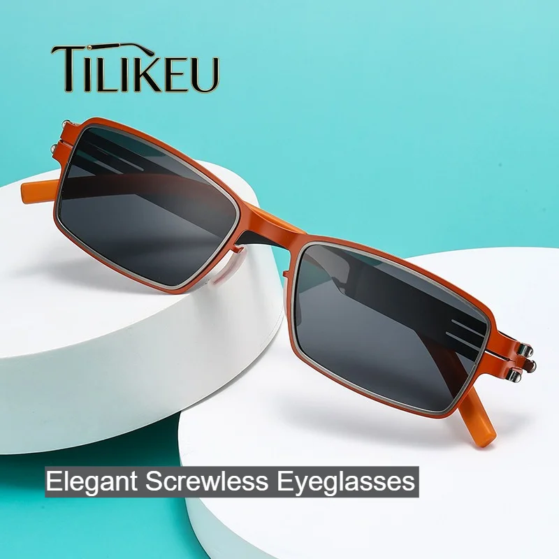 Vintage Polarized Sunglasses For Men German Minimalist Design Ultrathin Steel Rectangular Screwless Sunglasses UV400 for Driving