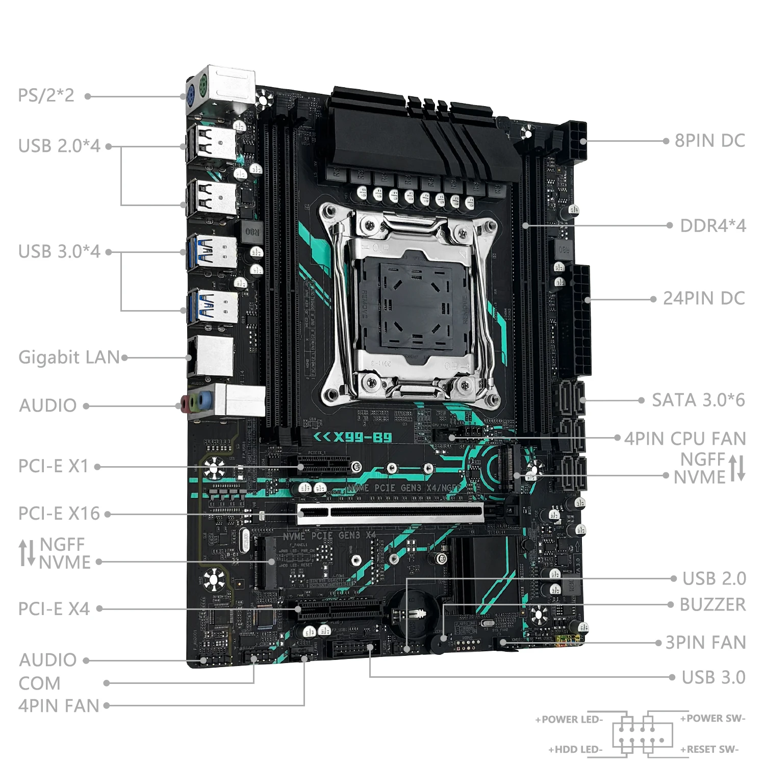 MACHINIST X99 B9 Motherboard Set LGA 2011-3 Intel Kit Xeon E5 2620 V3 CPU Processor DDR4 16GB ECC RAM Memory NVME M.2 SATA Combo