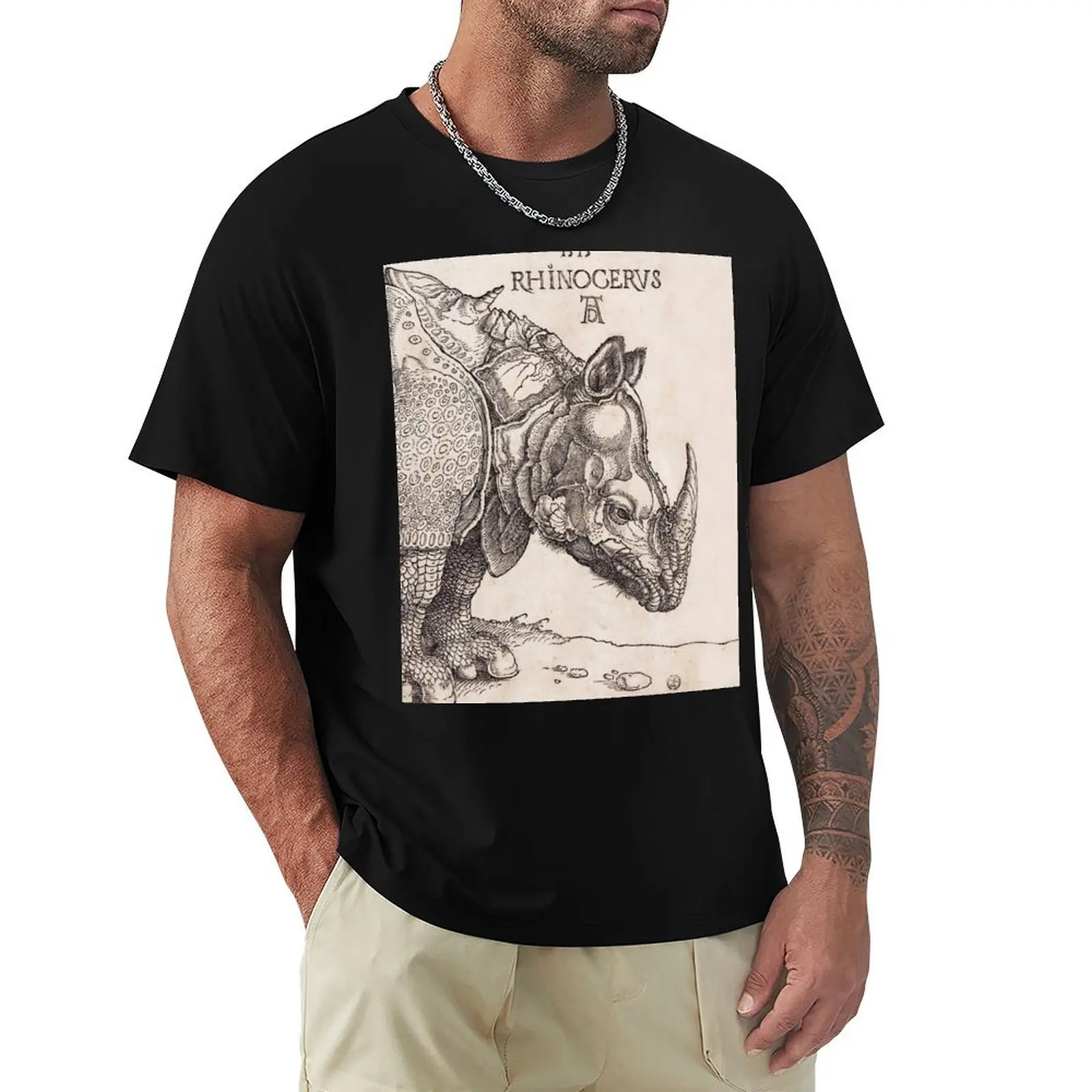 

Albrecht Dürer - Rhinoceros 1515 T-Shirt tops Man t-shirt designer shirts funny shirt cotton big and tall t shirts for men