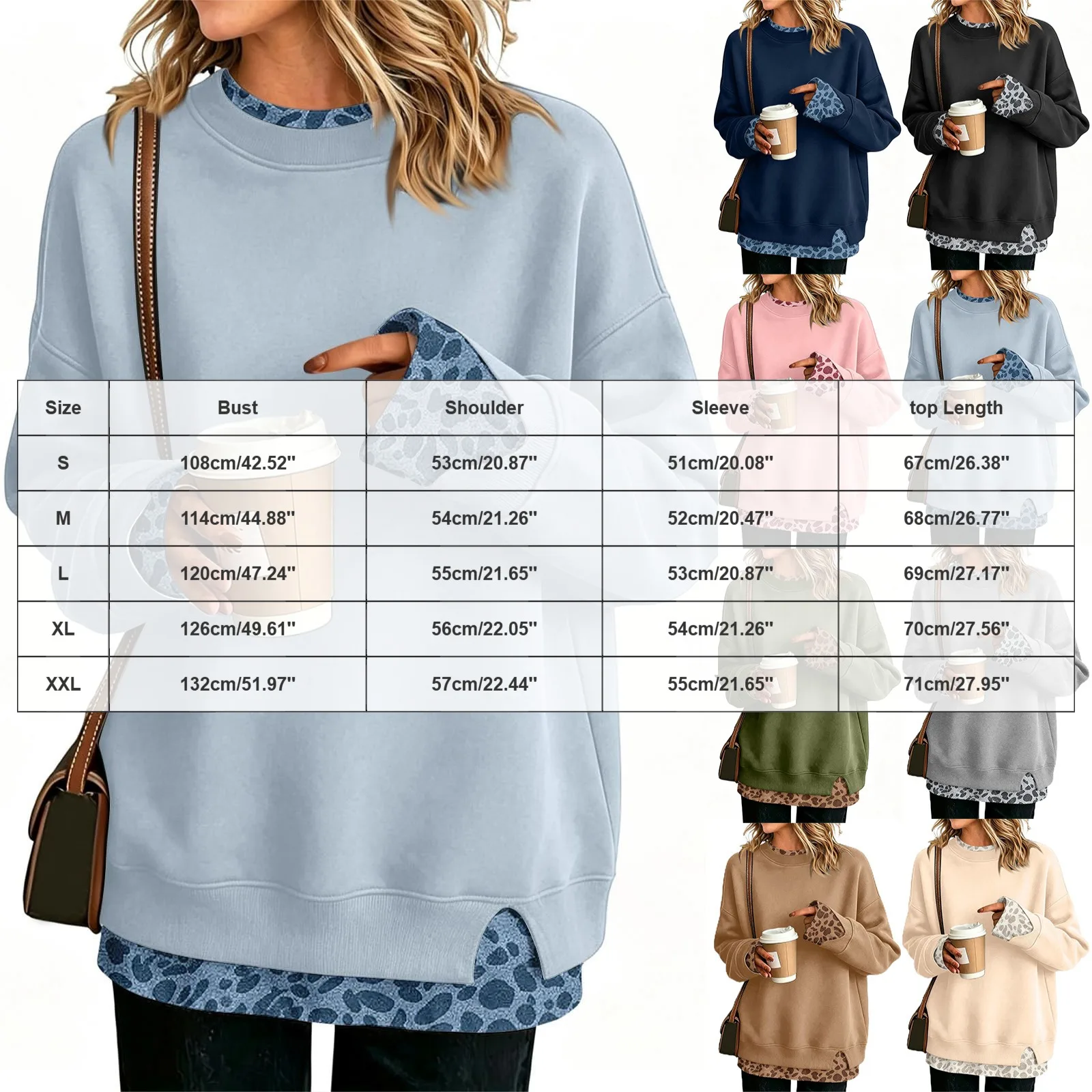 Crew Neck Sweatshirts Women Cute Long Sleeve Oversized Sweatshirt Plaid Pullove In Layered Tunic Leopard Print Zip up Hoodie
