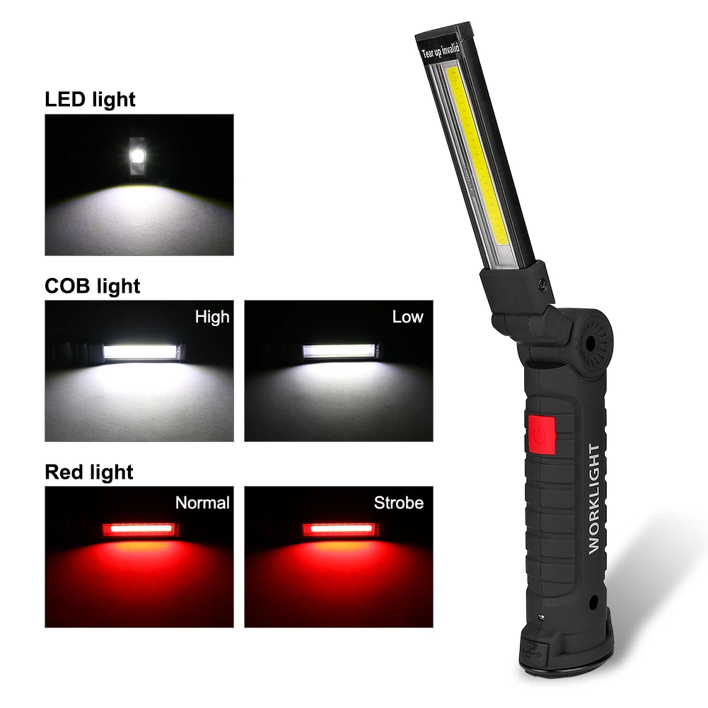 New Portable COB LED Flashlight USB Rechargeable Work Light Magnetic Lanterna Hanging Lamp with Built-in Battery Camping Torch