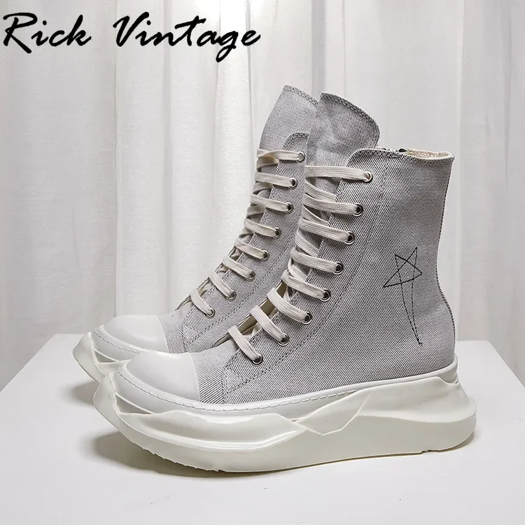 

Rick Vintage Men Canvas Shoes Luxury Trainers Boots Lace Up Casual Shoes Man Height Increasing Zip High-TOP Flats Ankle Boots