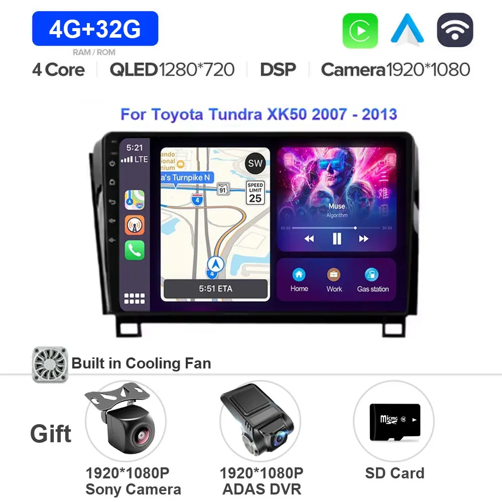 Android 15 Voor Toyota Tundra XK50 2007-2013 Sequoia XK60 2008-2017 Carplay Auto Radio Multimedia Video speler 5G WIFI